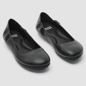 Eileen Fisher Fosse Leather Ballet Flats Black Slip On Round Toe Women Size 7.5
